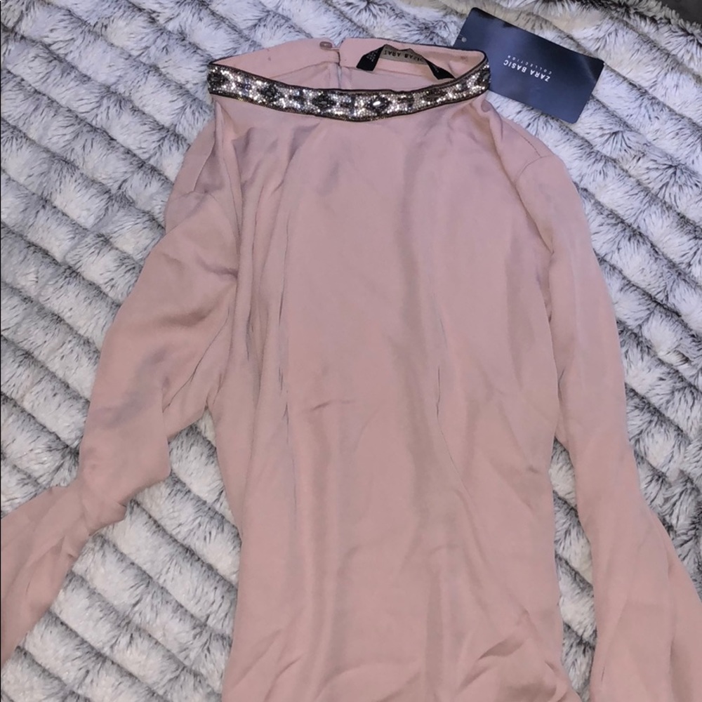 Blush Pink Zara blouse with crystal/pearl beading